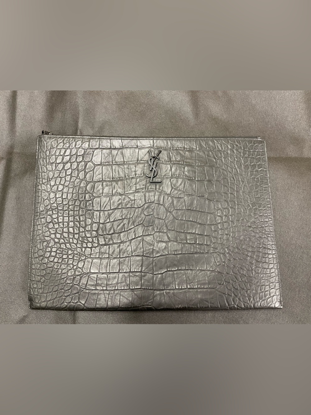 Saint Laurent Black monochrome  Croc-Embossed Leather Clutch